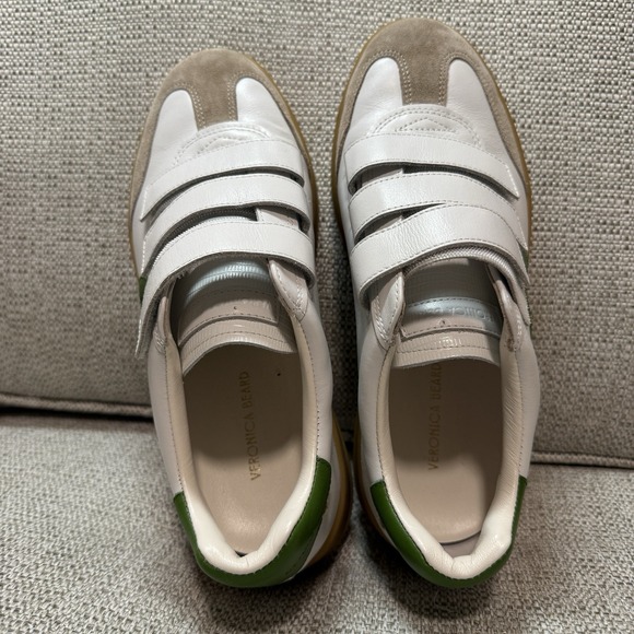 Veronica Beard Reagan Velcro Sneaker in Leather/Suede: White/Lemongrass Green 7 - Picture 4 of 9